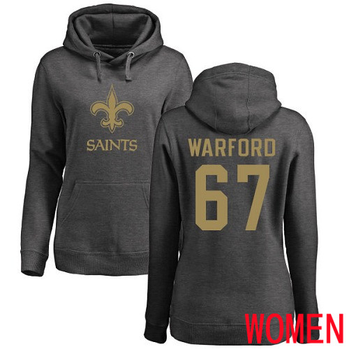 New Orleans Saints Ash Women Larry Warford One Color NFL Football #67 Pullover Hoodie Sweatshirts